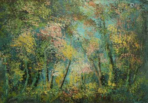 Manouchehr Niazi (Iranian School b.1936) Trees in Blossom oil on canvas