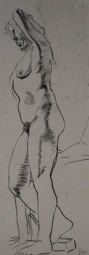 Sir John Kyffin Williams KBE RA (Welsh School 1918-2006), Nude Sketch Ink Drawing