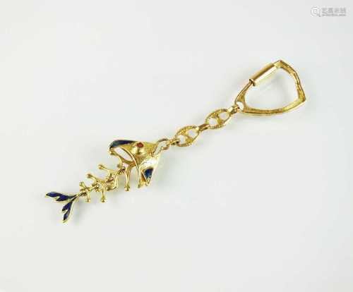 A blue enamel yellow metal articulated fish keyring