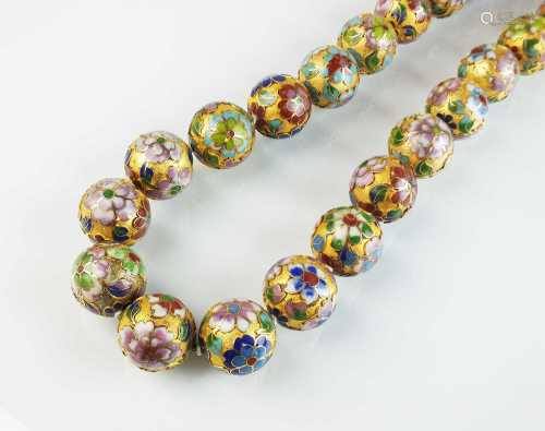 A gilt metal cloisonne bead necklace