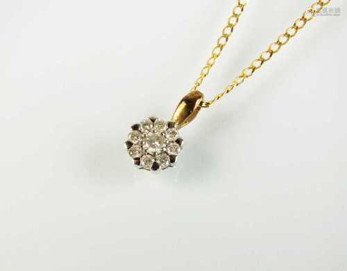 A 9ct gold diamond floral cluster pendant