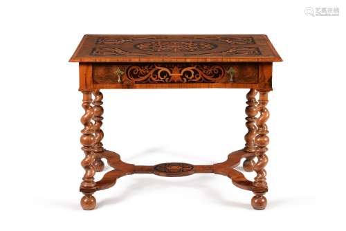 A fine William & Mary walnut oyster veneered and marquetry side table