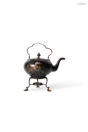 A Regency toleware kettle and stand