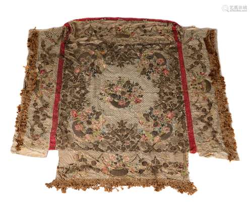 A fine ivory silk and embroidered coverlet