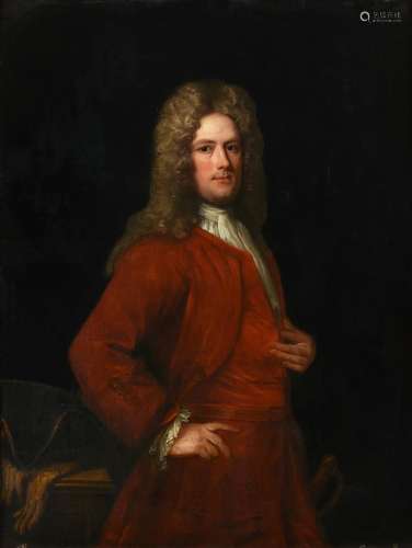 English School (18th century), Portrait of a gentleman in a red tunic and jacket