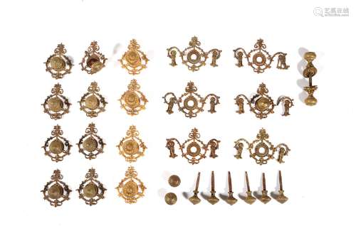 A large quantity of gilt metal door furniture