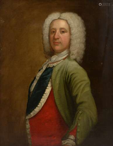 English School (18th century), Portrait of a gentleman in an embroidered waistcoat and jacket