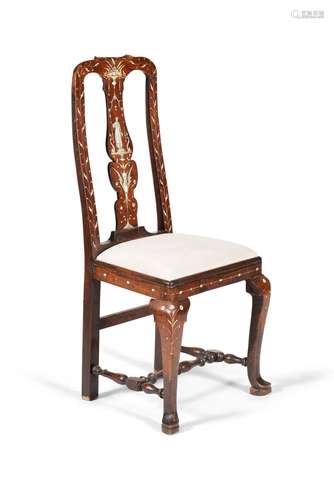 Y A Queen Anne walnut and ivory marquetry side chair