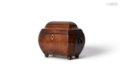 Y A late George III walnut, rosewood, sycamore strung and bone and metal mounted tea caddy