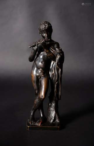 A French or Italian patinated bronze model of a Shepherd boy after the Antique