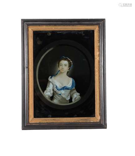 An English reverse glass painted picture of a maiden