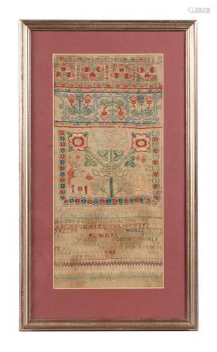 An English wool and silk needlework band sampler