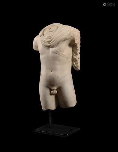 An Italian sculpted white marble torso of Apollo Belvedere