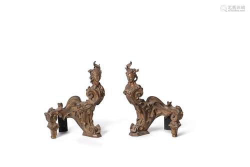 A pair of French gilt bronze figural chenets in Louis XV taste