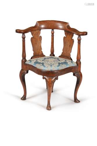 A George II walnut corner chair