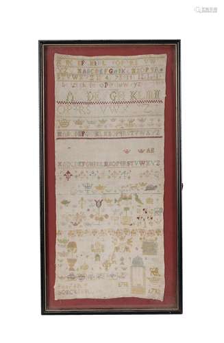 A Queen Anne needlework band sampler