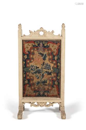 A George II cream painted and needlework inset fire screen