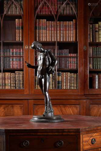 A large Italian patinated bronze model of Narcissus