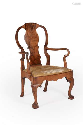 A George II walnut open armchair