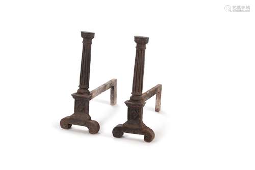 A pair of rare Jacobean iron columnar andirons