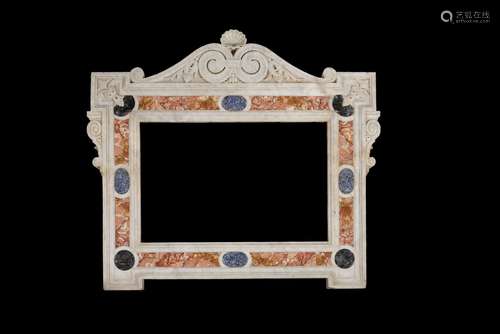 A substantial Italian Carrara marble and specimen marble inlaid frame