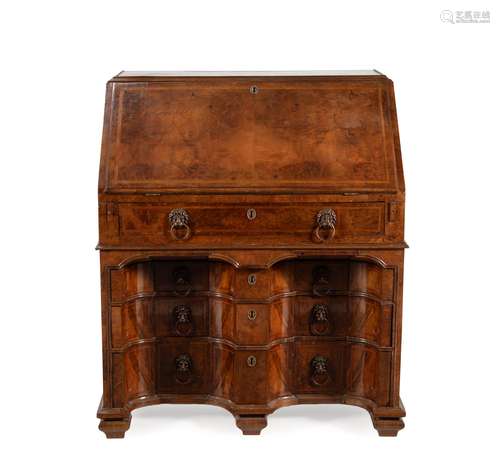 A George II walnut and feather banded bureau