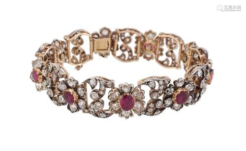 An early 20th century Burma ruby and diamond floral bracelet