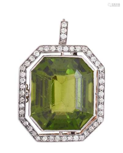 A mid 20th century diamond and peridot brooch/pendant