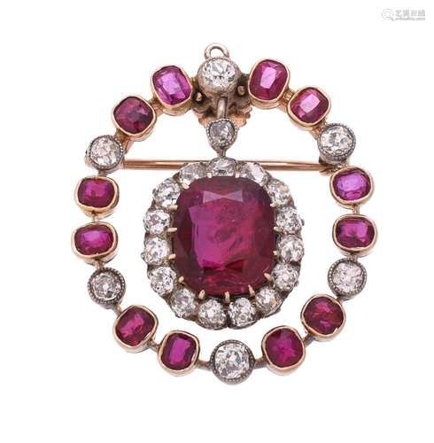 A late Victorian and later ruby and diamond brooch/pendant