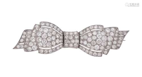 A 1930s diamond bow brooch