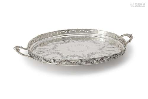 A late Victorian silver oval twin handled tray by Harry Brasted