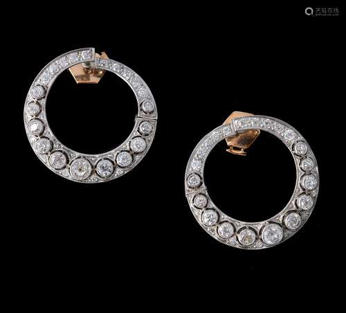 A pair of 1920s diamond crescent earrings