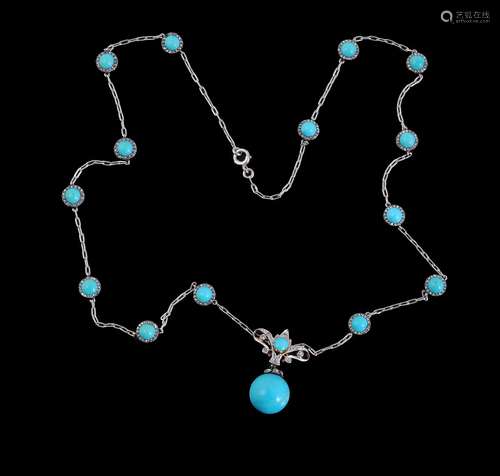 A turquoise and diamond necklace