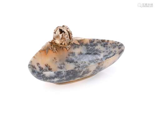 Boucheron, a silver gilt mounted moss agate triform bowl or vide poche by Frédéric Boucheron