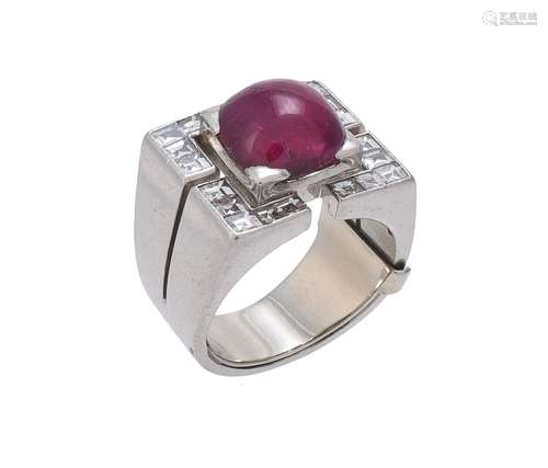 A French mid 20th century Burma ruby and diamond dress ring