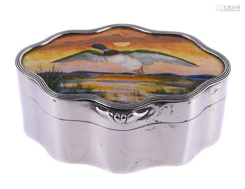 A late Victorian silver and enamel shaped oval box by Child & Child (Harold Child)