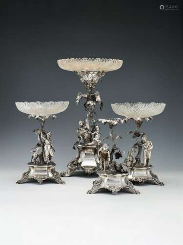 A Victorian suite of four silver centre pieces by John, Edward, Walter & John Barnard