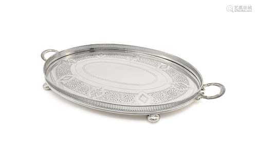 A late Victorian silver oval galleried drinks tray by Walker & Hall