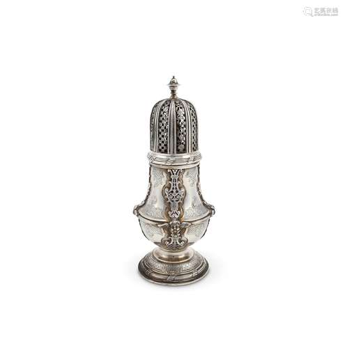 An Edwardian Britannia standard silver baluster sugar caster by Crichton Brothers