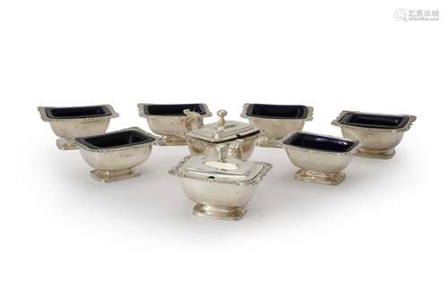 An Edwardian and later silver eight piece cruet set by D. & J. Wellby