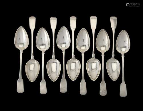 Eleven Cape Colony silver fiddle pattern table spoons by Willem Godfried Lotter