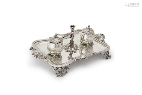 An early Victorian silver shaped oblong inkstand in Dutch taste