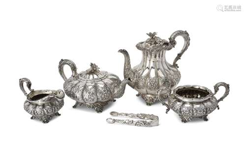 Y A George IV silver melon shape tea and coffee service by Edward Barnard partnerships