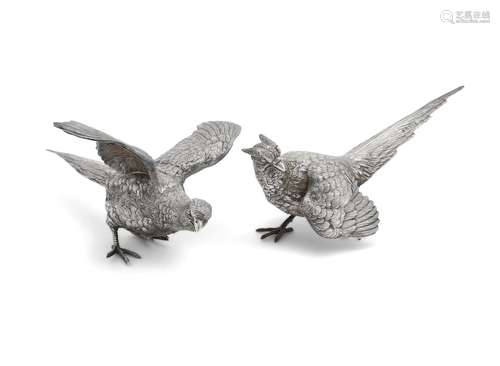 A pair of silver large models of pheasants by Francis Howard Ltd