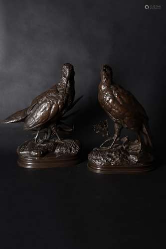 Alfred Dubucand (French, 1828-1894), two fine patinated bronze models of birds