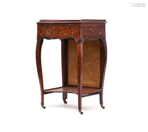 A George III burr yew and marquetry serpentine side table