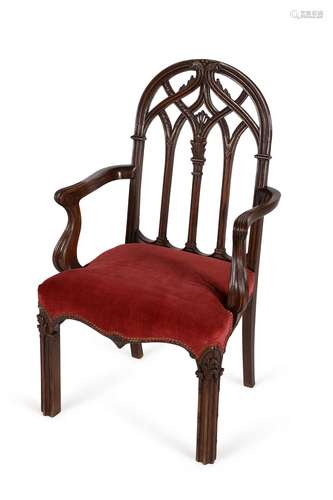 A Gothic Revival beech open armchair