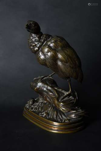 Ferdinand Pautrot (French, 1832-1874), a patinated bronze model of a standing Ptarmigan or partridge