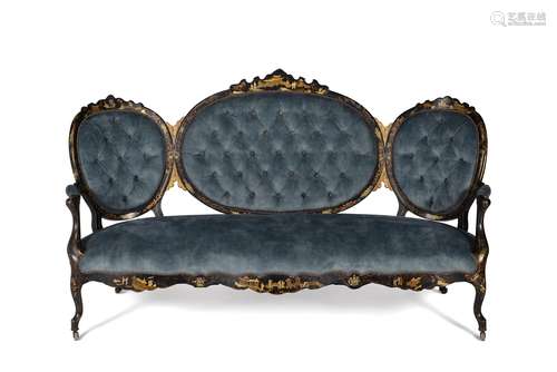 A Victorian black lacquer and gilt chinoiserie decorated settee