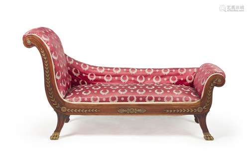 A mahogany and gilt metal mounted chaise longue